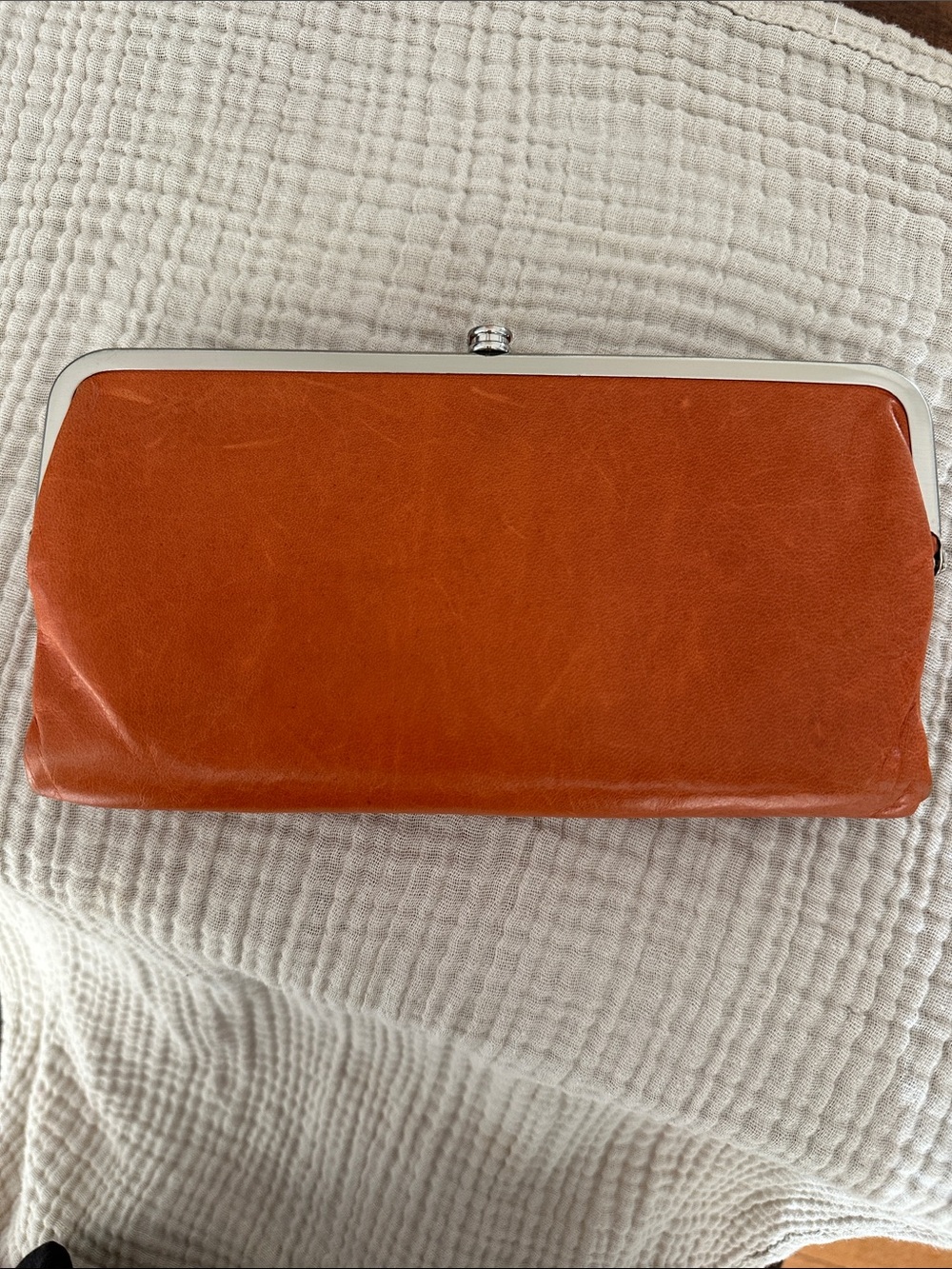 HOBO Lauren Clutch Wallet Leather Frame Orange & Brown